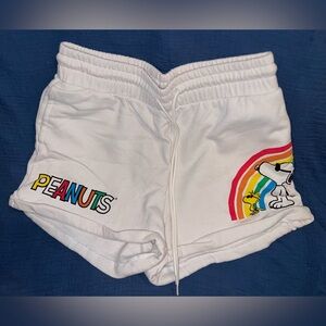 Peanuts White Shorts with Snoopy and Woodstock Rainbow